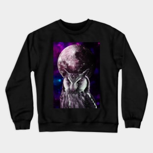 Owl in galaxy with full moon Crewneck Sweatshirt